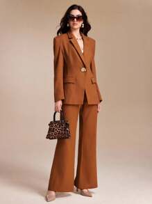 Spring Affair Solid Color Gold Button Women Suit Blazer, Women's Suits, Old Money Elegant Party Casual Business, Teacher Outfits For Women, Fall Women Outfits, Work Women Clothes, Formal And Modest Outfits