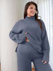 EURMUSE OLUS 尺码 高领休闲毛衣 - 水鴨藍 - 查看 6