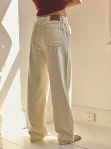 Aralina High Waisted Straight Leg Loose Casual Summer Mineral Wash Denim Pants - Apricot - View 2