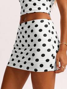 SHEIN BAE 女士波点低腰裙裤优雅大方适合夏装夏装女办公室装商务休闲女装工作服法国南部度假意大利度假海岛度假蜜月女 - 白色 - 查看 3