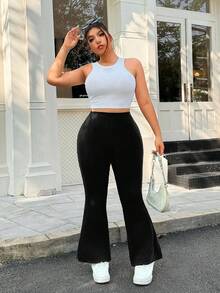 Solflare 大码女式休闲日常黑色喇叭裤，弹性 - 黑色 - 查看 5