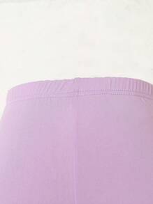 SHEIN Back To School Fashion Adolescent Girls Purple Solid Color Casual Comfortable Short Leggings - Purple - View 3
