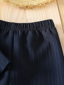 SHEIN Vintaside Kids Baby Girl Blue Round Neck Sleeveless Top Elastic Waist Sweet Suitable For Outdoor Wear - Blue - View 4