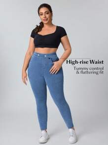 Flexra Plus Size Pocket Simple Denim Stretchy Knit Jeans, Casual Everyday Wear Apple Bottom Jeans - Light Wash - View 3