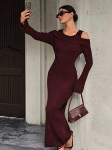 CLARA VERO 黑白宽松针织连衣裙 - 酒紅色 - 查看 7