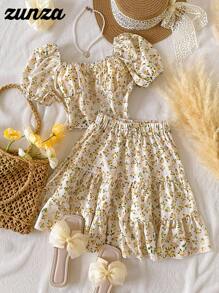 Girls Ditsy Floral Leisure Suit - Apricot - View 7