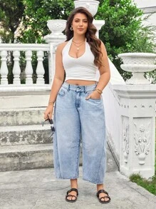 EMERY ROSE Plus Size Women Pocket Design Flared Loose Casual Jeans - Light Wash - View 6