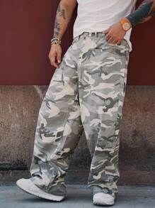 DAZY Spring Camouflage Multi-Color Men's Casual Loose Cargo Jeans With Pockets - Grey - View 6