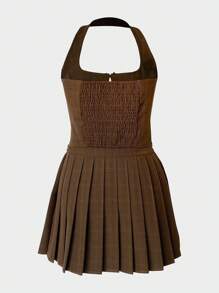 Women Bow Camisole Top & Ruffle Mini Skirt Set - Brown - View 2
