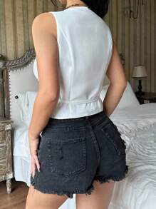 Chiquease Button Front Belted Vest Jacket - White - View 2