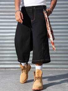 Manfinity Hypemode 男士纯色宽松头巾装饰休闲牛仔短裤