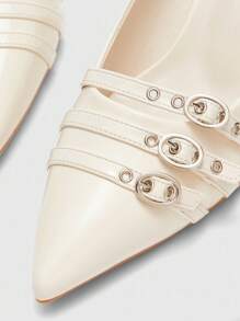 CUCCOO BIZCHIC Zapatos de tacón alto con punta estrecha para mujer, zapatos de tacón sexy y elegantes de recubierto blanco con hebilla de metal - Blanco - Ver 4