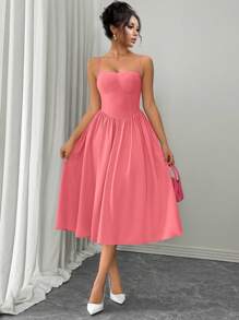 Rafferiza 时尚百搭露背束腰喇叭裙，适合约会、派对、秋冬季