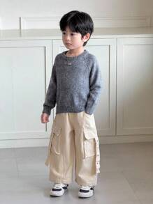 SHEIN Little Byeori 男童休闲圆领长袖套头毛衣