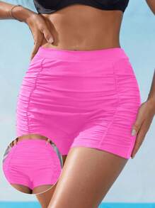 Swim Lushoire Women's Black Ruched High Waisted Slimming Butt Lifting Bikini Bottom Swimsuit, Suitable For Vacation, Beach In Spring/Summer - Pink - View 1