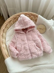 Babygirl Casual Solid Color Cute Heart Fluffy Hooded Jacket,In Fall/Winter
