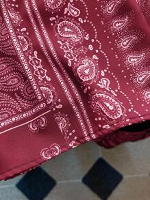 Franclia 女式绿色时尚花卉印花休闲裤，春夏 - 酒紅色 - 查看 4