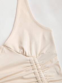 Sweetra 复古荒原不对称腰部收腰时尚勃艮第色女式连衣裙 - 杏色 - 查看 4