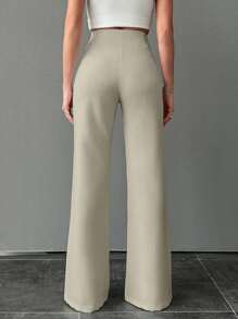 SHEIN Tall 高个女式宽松露缝阔腿裤 - 米色 - 查看 2