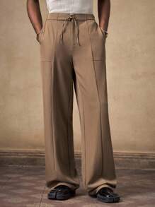 AKNOTIC Pantaloni casual dritti a gamba larga in colore marrone intrecciato per uomo, vestibilità morbida e ampia con coulisse, stile da designer, adatto per giovani uomini, regalo per laurea o ritorno a scuola