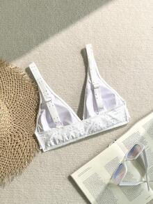 Swim Mod Women's Summer Beach Casual Crisscross Front Knitted Jacquard Fabric Swimwear Top