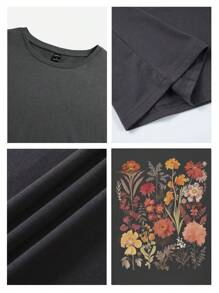 Tseoso Casual Floral Graphic Slim Fit Round Neck Short Sleeve Cotton T-Shirt For Women, Suitable For Summer Natural