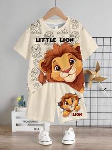 狮子座、利奥、国王、儿童精选系列、日常基本款、快乐的孩子、适合孩子的柔和色彩、骑行核心、家庭旅行、快乐的日子、我爱妈妈，我爱爸爸，可爱的家、酷酷的孩子、男婴休闲简约圆领短袖短裤两件套，适合夏季 - 彩色 - 查看 2