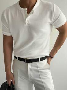 DAZY Camiseta de verano para hombres con cuello de botones y manga corta informal con unicolor