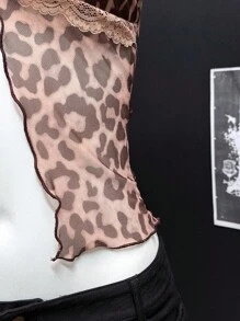 EgrlEra 女士性感露肩蕾丝边动物印花上衣，适合海滩和度假穿着 - 彩色 - 查看 4