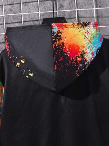 SHEIN Tween Boys' Casual Versatile Sports Streetwear Graphic Hoodie Jacket, Suitable For Commuting, School, Daily, Vacation, Sports, Spring/Summer/Autumn/Winter, Graphic Jacket, Teen Hoodies Boys Zipper, Anime Hoodie, Soccer Graphic Jacket, Boys Graphic Zip Up Hoodie Fall - Black - View 5