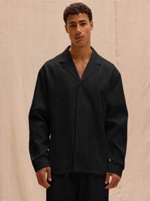 Musero Men Minimal Tailored Blazer Collared Shirt Spring Summer Vacation Easter Smart - Black - View 6