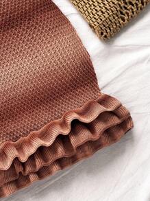 Soleia Coffee Brown Autumn Boho Vacation Holiday,Elegant Tropical Ombre Halter Neck Ruffle Knit Mini Dress,Beach Wedding Guest Graduation Brunch Attire - Multicolor - View 7