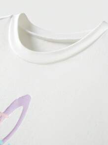 JNSQ Ensemble de tenue pour préadolescentes pour la rentrée scolaire, t-shirt à manches courtes à col rond ample avec imprimé graphique de lettres amusantes et short assorti. Convient pour le port quotidien en automne/hiver, les activités extérieures, les vacances, le streetwear, les fêtes et les loisirs. - Blanc - Voir 3