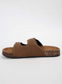 Solecia Giày đế bằng mũi tròn đính tua rua khóa kép thoải mái, tiện dụng, đi tiệc, đi làm cho nữ - Lạc đà - Xem 4