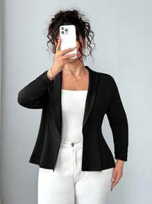 Elenzga Plus Size Women Casual Minimalist Notch Collar Jacket, Commuter Style Winter Fall Autumn - Black - View 4