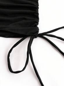 Swim Vcay 女士可拆卸抹胸侧系带抽绳分体泳衣套装 - 黑色 - 查看 3