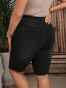 EMERY ROSE Pantalones cortos vaqueros casuales y versátiles con bolsillos decorativos para mujer de talla grande - Negro - Ver 2