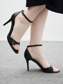 CUCCOO BIZCHIC Women Black Round Toe Slim Heel Minimalist High Heel Sandals Shoes - Black - View 1