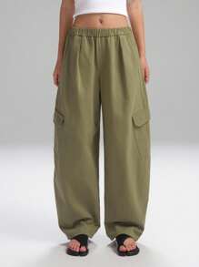 LYSMO Summer Women's Green Cargo Pocket Baggy Pants For Minimalist Vintage Casual, Comfortable And Casual, Commuting And Versatile, Y2K Chic 2025New Arrive