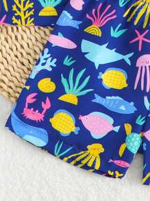 Sommer Neuheit Bedrucktes Kurzarm-Shorts Set, Urlaubs Outfit im Strand-Stil