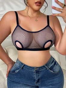 Sujetador de red de pescar sexy y calado para mujer de talla grande