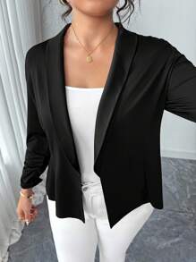 Elenzga Plus Size Women Casual Minimalist Notch Collar Jacket, Commuter Style Winter Fall Autumn - Black - View 6