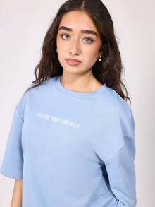 SUMWON Oversized T-Shirt Jogger Co-Ord Set Create Your Own Rules Print Loose Fit Streetwear Athleisure Two Piece Fall Winter Wear - Blue - View 6