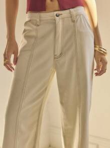 Aralina High Waisted Straight Leg Loose Casual Summer Mineral Wash Denim Pants - Apricot - View 4