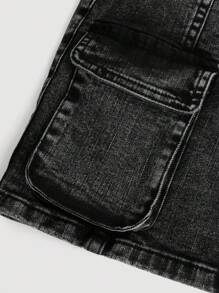 SHEIN Girlism Teen Girl Flap Pocket Denim Skirt