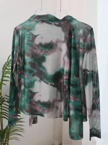 DAZY 1pc Mock Neck Tie Dye Top Sheer Long Sleeve Women Tops Going Out Tops Women - Multicolor - View 9