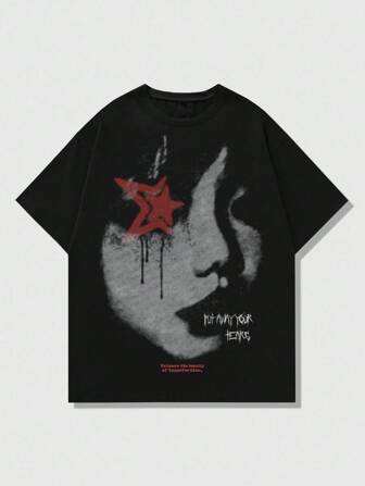 Street Life T-shirt à manches courtes avec imprimé portrait pour hommes, convenant pour le port quotidien, printemps/été