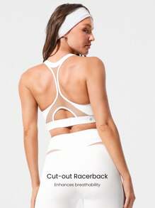 GLOWMODE FeatherFit™-Sculpt Stamina Compressive Heart Shaped Neck Mesh Panels Racerback Adjustable Band Removable Cups Sports Bra Medium Impact Running Jogging Training Gym Studio Active Wear