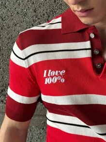 Manfinity VCAY Men's Casual Fashion Knit Short Sleeve Red And White Polo Shirt - Red - View 4