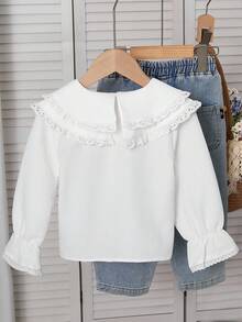 Elladie kids 女孩甜美蕾丝边泡泡袖衬衫 - 白色 - 查看 2